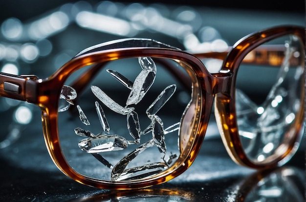 Mens glasses with broken glasses Macro photography closeup studio shot