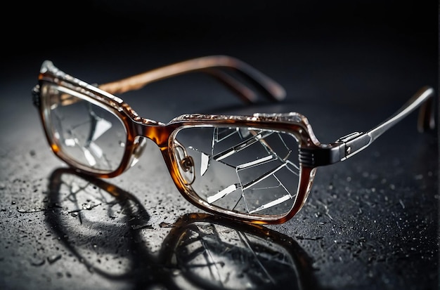 Mens glasses with broken glasses Macro photography closeup studio shot