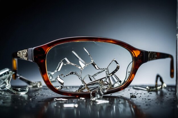 Mens glasses with broken glasses Macro photography closeup studio shot