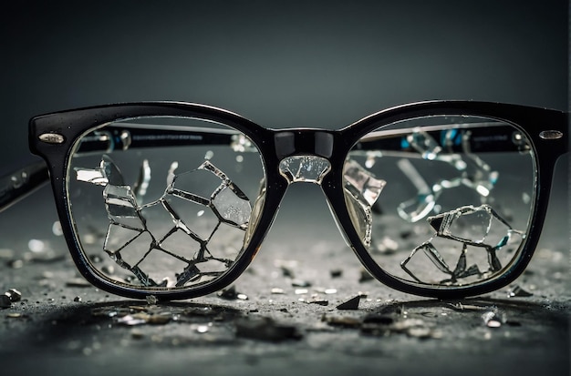 Mens glasses with broken glasses Macro photography closeup studio shot