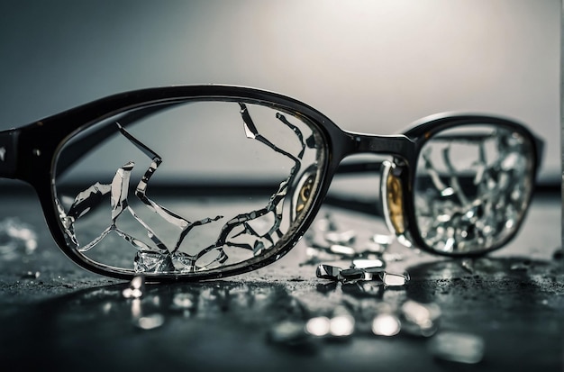 Mens glasses with broken glasses Macro photography closeup studio shot