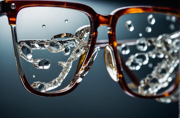 Mens glasses with broken glasses Macro photography closeup studio shot