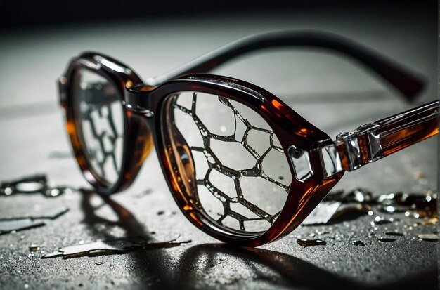 Mens glasses with broken glasses Macro photography closeup studio shot