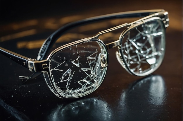 Mens glasses with broken glasses Macro photography closeup studio shot