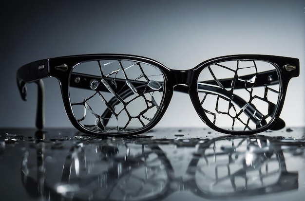 Mens glasses with broken glasses Macro photography closeup studio shot