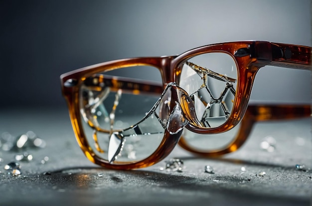 Mens glasses with broken glasses Macro photography closeup studio shot