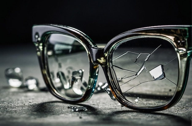 Mens glasses with broken glasses Macro photography closeup studio shot