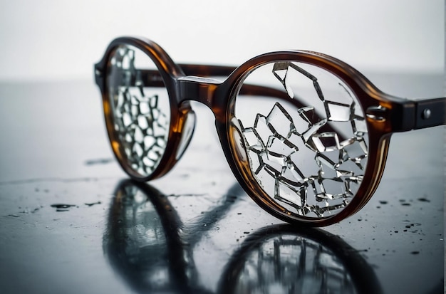 Mens glasses with broken glasses Macro photography closeup studio shot