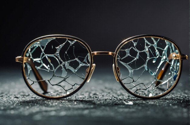 Mens glasses with broken glasses Macro photography closeup studio shot