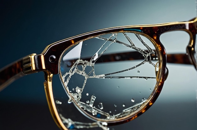 Mens glasses with broken glasses Macro photography closeup studio shot