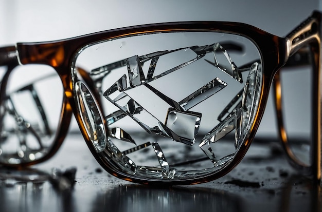 Mens glasses with broken glasses Macro photography closeup studio shot