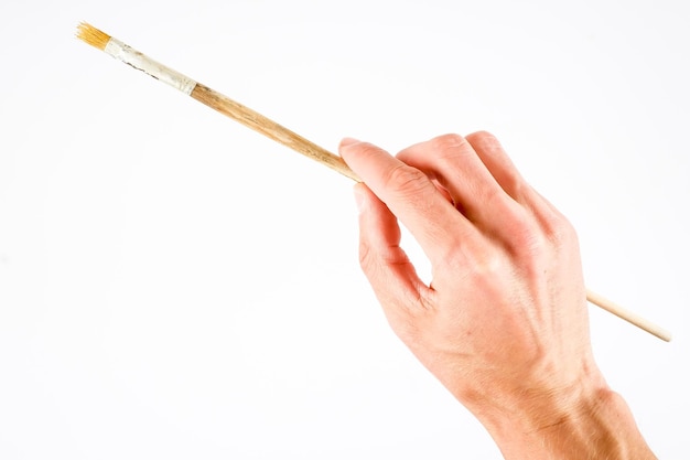 mens hand with a paintbrush Isolated on white background