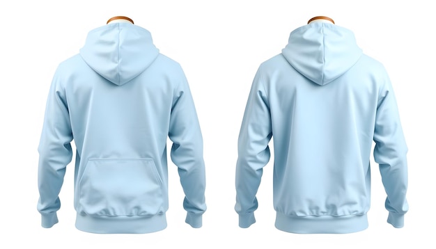 Mens pastel blue blank hoodie templatefrom two sides natural shape on invisible mannequin for