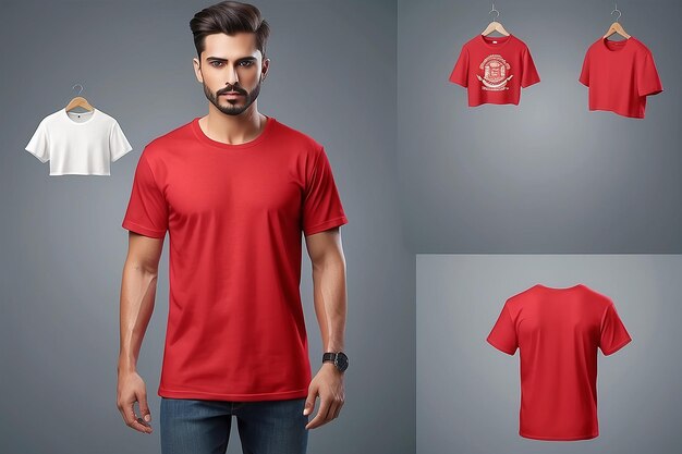 Photo mens red tshirt in different views with realistic style