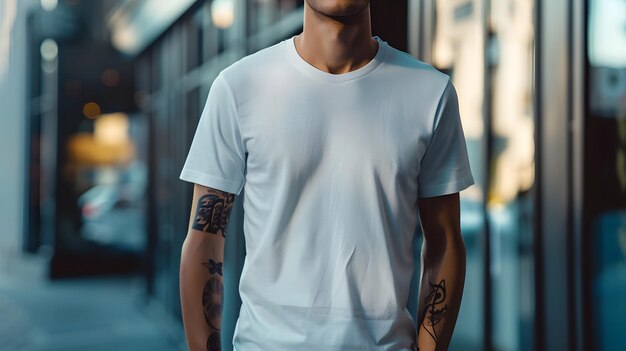 Photo mens white short sleeve round neck tshirt mockup it is a useful tool for clothing designers to help visualize tshirts before actual production save time and money and makes it easier to decide