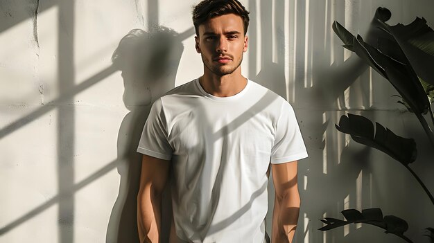 Photo mens white short sleeve round neck tshirt mockup it is a useful tool for clothing designers to help visualize tshirts before actual production save time and money and makes it easier to decide