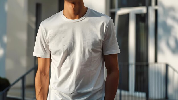 Photo mens white short sleeve round neck tshirt mockup it is a useful tool for clothing designers to help visualize tshirts before actual production save time and money and makes it easier to decide