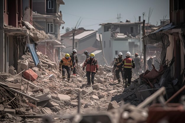 Mensavior removing pieces of broken building after earthquake generative ai