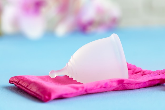 Menstrual cup and it's case close up