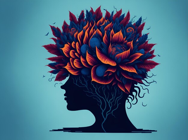 Mental health brain and flower illustration Ai Generated