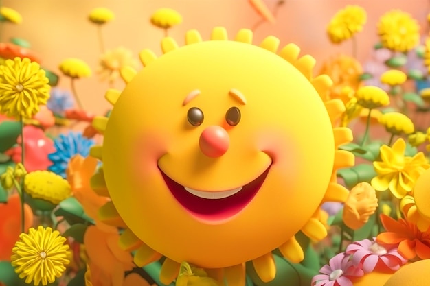 Mental health day smiling and laughing emoticon flower sun AI generated