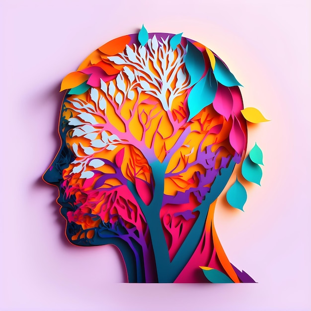 Mental Health Disorder Papercut illustration Motivation inspiration Meditation Design Generative AI