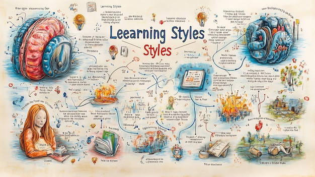 Photo mental map of learning styles mind map learning styles center branching into visual auditory