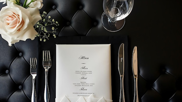 Photo a menu for the bridal party is displayed on a black table