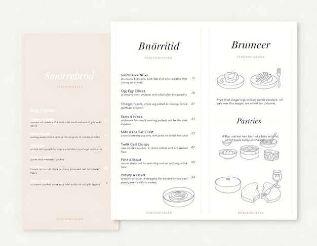 Photo a menu for brunch is open to a page that saysbrunchon it