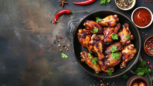 Photo a menu of delicious spicy soy sauce chicken wings is ready to be enjoyed ai generated image