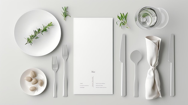 Photo menu empty template on a plate on a white table