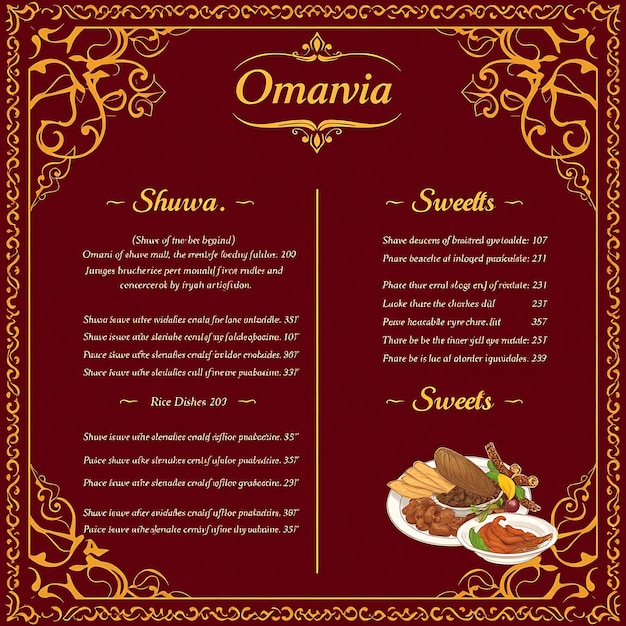 Photo a menu for an indian food restaurant with a menu of food