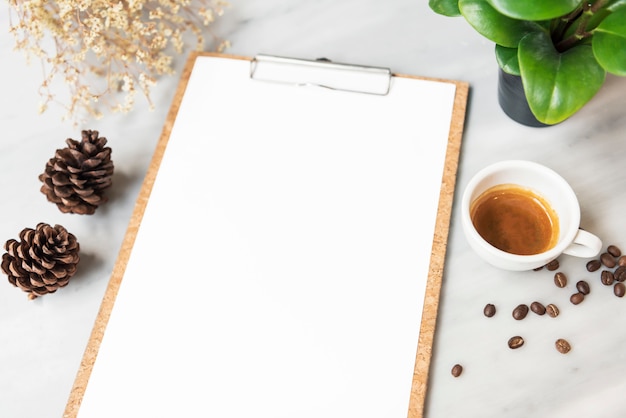 Menu paper mockup with coffee cup in restaurant for input design list text. 