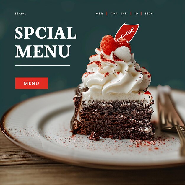 Photo a menu for special special special menu with a picture of a cake and a fork