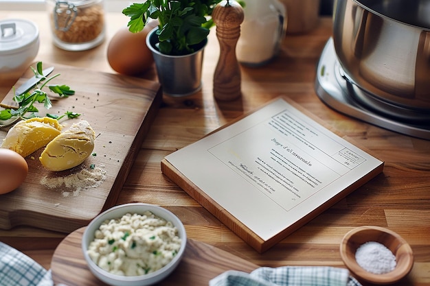 a menu on a table with a menu for a recipe called  the food