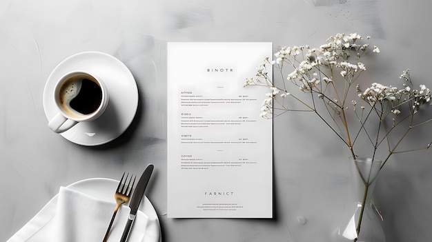 Photo a menu on a table with a menu that saysthe menuon it