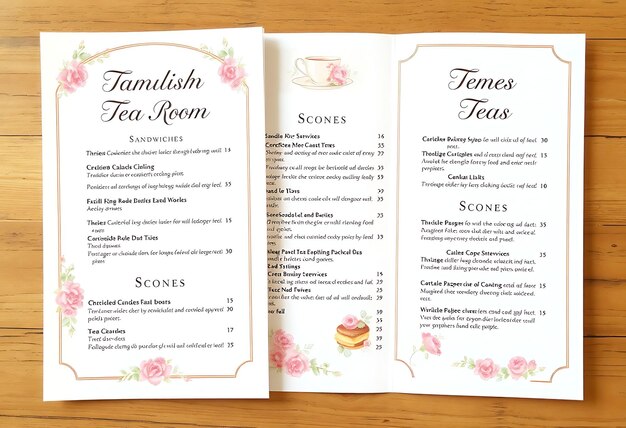 Photo a menu for the tea room is open to a page that says quot tea tea tea tea quot