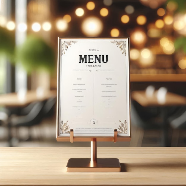 a menu that is on a stand with the menu menu on it