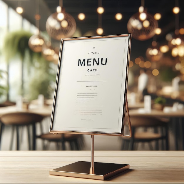 a menu that is on a stand with the menu menu on it