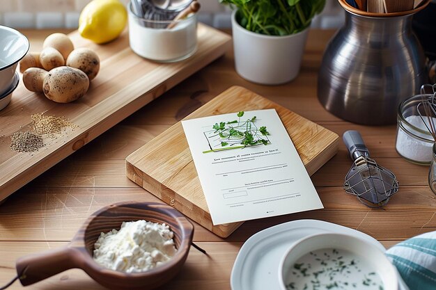 a menu on a wooden cutting board with a menu for the restaurant