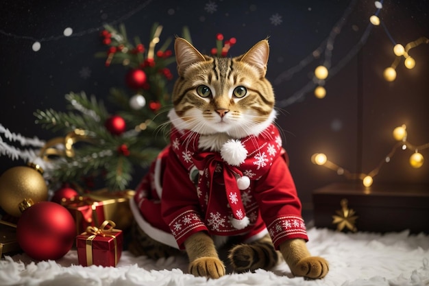 Meowy Christmas Adorable Cat in an Ugly Christmas Sweater