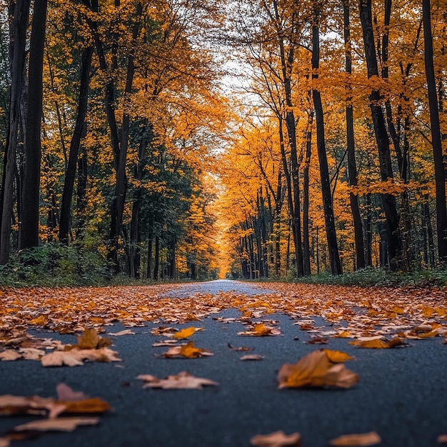 Mercedes on road covered with fall leaves