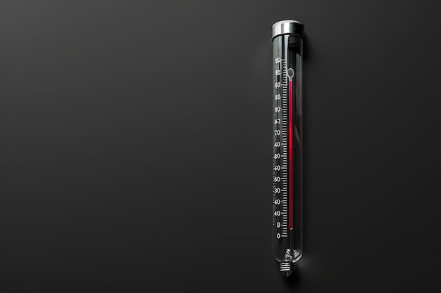 Photo mercury thermometer indicating high temperature on dark backgrou