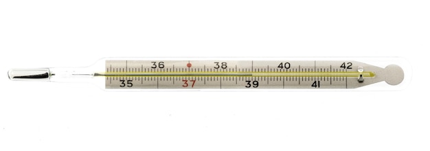 Mercury thermometer showing high temperature  isolated on a white background