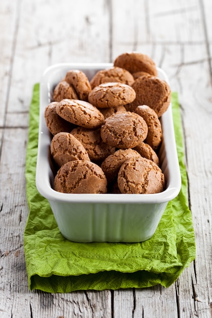 Meringue almond cookies in a bowl 