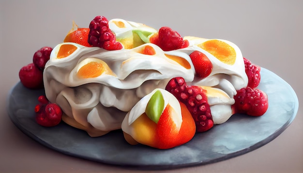 Meringue cake with wild berries