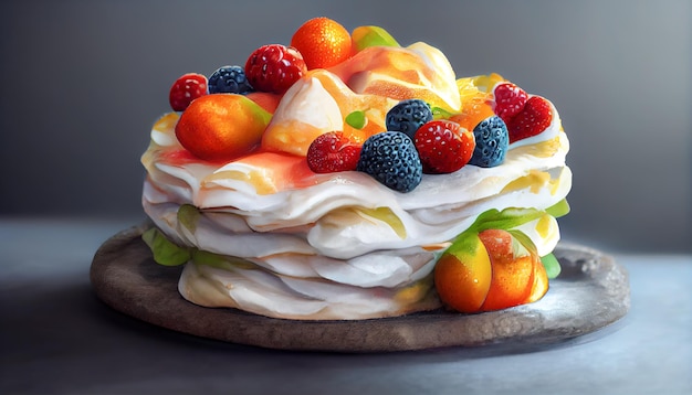 Meringue cake with wild berries