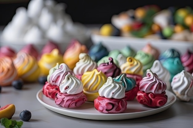 Meringue cookies with variety of delicious and colorful toppings created with generative ai