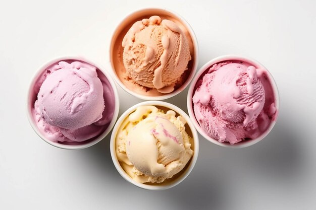 Meringues ice cream in a bowl on a white background top view