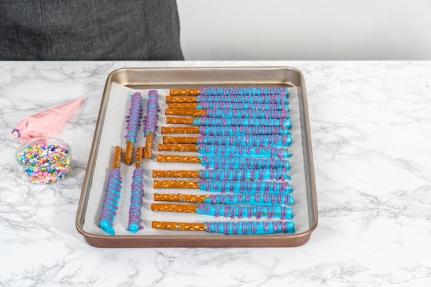 Mermaid chocolate pretzel rods